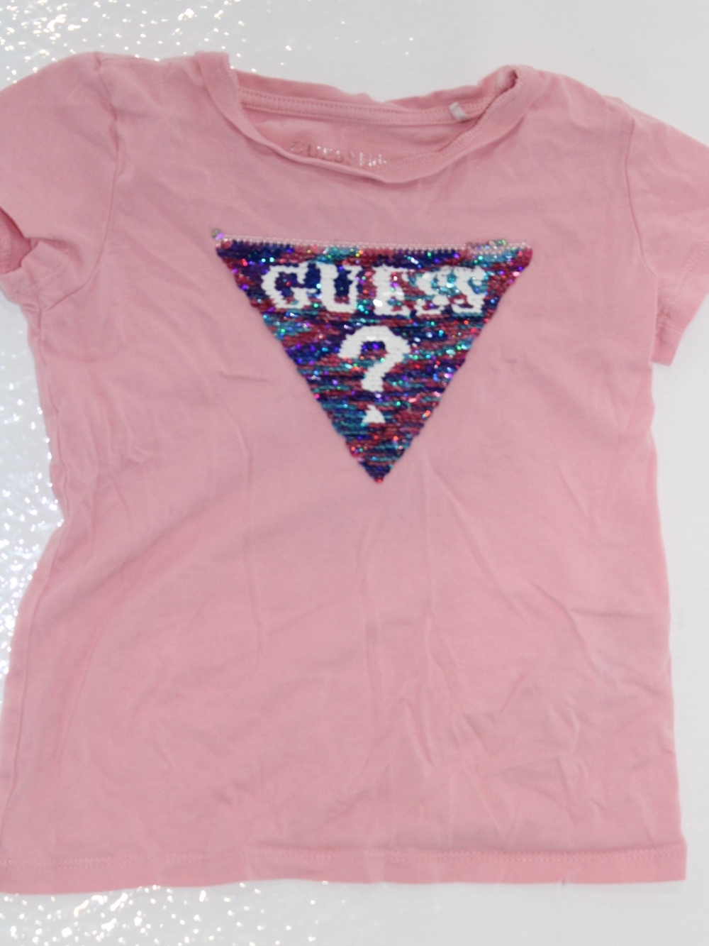 Guess Pink Girls' Sequin Triangle Logo Tee